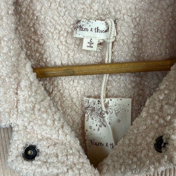 NEW Hem & Thread Corduroy Sherpa Trucker Jacket Sz Large Tan Beige Snap Button - Picture 2 of 7